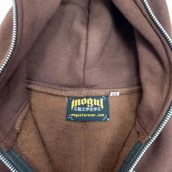 Mogul Full-Zip Hoodie - Brown Rhinestone Embellished - Y2K Streetwear - XS - Picture 2 of 6